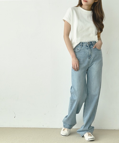 me+em select(ミームセレクト)の「モックネックコットンバスクTシャツ(Tシャツ/カットソー・レディース・アイボリー/クリーム/チャコールグレー/ブラック/モカ・FREE)」の2枚目の写真