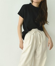 モックネックコットンバスクTシャツ