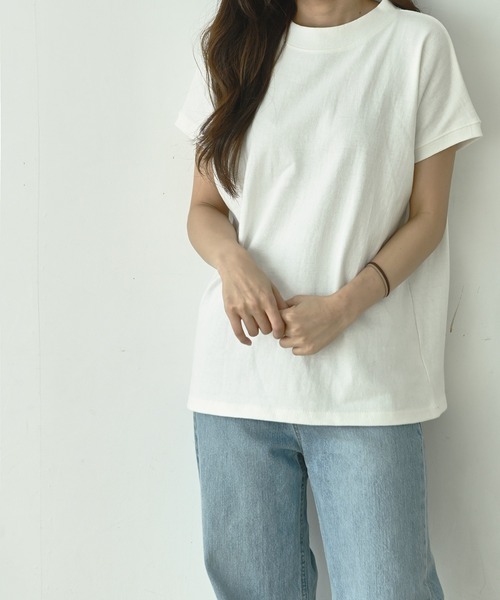 me+em select(ミームセレクト)の「モックネックコットンバスクTシャツ(Tシャツ/カットソー・レディース・アイボリー/クリーム/チャコールグレー/ブラック/モカ・FREE)」の6枚目の写真