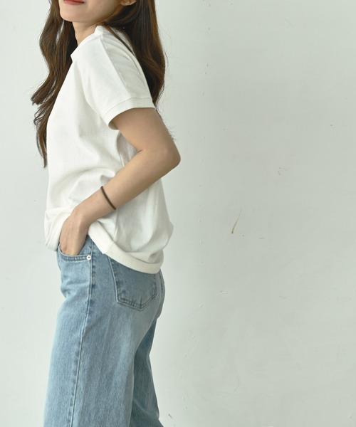me+em select(ミームセレクト)の「モックネックコットンバスクTシャツ(Tシャツ/カットソー・レディース・アイボリー/クリーム/チャコールグレー/ブラック/モカ・FREE)」の10枚目の写真