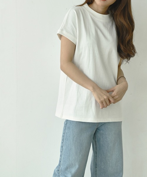 me+em select(ミームセレクト)の「モックネックコットンバスクTシャツ(Tシャツ/カットソー・レディース・アイボリー/クリーム/チャコールグレー/ブラック/モカ・FREE)」の12枚目の写真