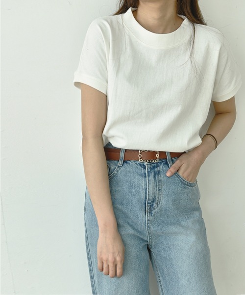 me+em select(ミームセレクト)の「モックネックコットンバスクTシャツ(Tシャツ/カットソー・レディース・アイボリー/クリーム/チャコールグレー/ブラック/モカ・FREE)」の16枚目の写真