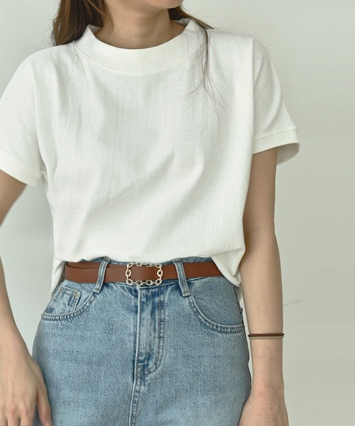 me+em select(ミームセレクト)の「モックネックコットンバスクTシャツ(Tシャツ/カットソー・レディース・アイボリー/クリーム/チャコールグレー/ブラック/モカ・FREE)」の18枚目の写真