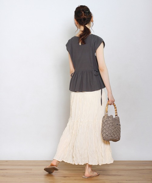 Crisp yours（クリスプユアーズ）の「【WEB限定】ワッシャープリーツティアードスカート（スカート・レディース・ブラック/アイボリー・FREE）」の4枚目の写真