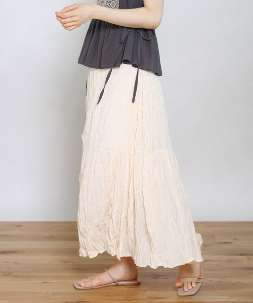 Crisp yours（クリスプユアーズ）の「【WEB限定】ワッシャープリーツティアードスカート（スカート・レディース・ブラック/アイボリー・FREE）」の5枚目の写真