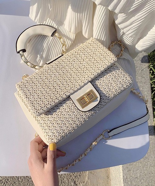 shopnikoniko(ショップニコニコ)の「ペーパー バッグ 2way(かごバッグ・レディース・ブラック/アイボリー/ベージュ/ブラウン・フリー)」の2枚目の写真