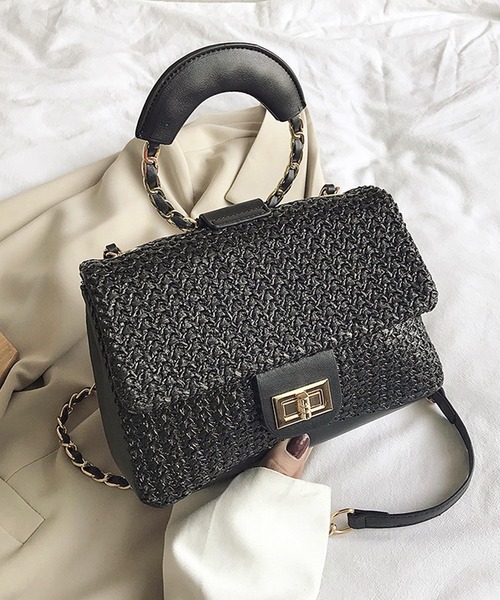 shopnikoniko(ショップニコニコ)の「ペーパー バッグ 2way(かごバッグ・レディース・ブラック/アイボリー/ベージュ/ブラウン・フリー)」の1枚目の写真