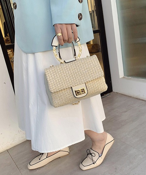 shopnikoniko(ショップニコニコ)の「ペーパー バッグ 2way(かごバッグ・レディース・ブラック/アイボリー/ベージュ/ブラウン・フリー)」の6枚目の写真