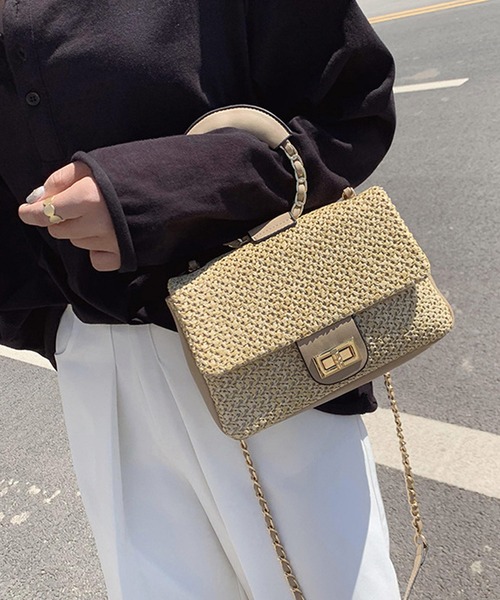 shopnikoniko(ショップニコニコ)の「ペーパー バッグ 2way(かごバッグ・レディース・ブラック/アイボリー/ベージュ/ブラウン・フリー)」の7枚目の写真