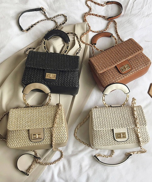 shopnikoniko(ショップニコニコ)の「ペーパー バッグ 2way(かごバッグ・レディース・ブラック/アイボリー/ベージュ/ブラウン・フリー)」の13枚目の写真