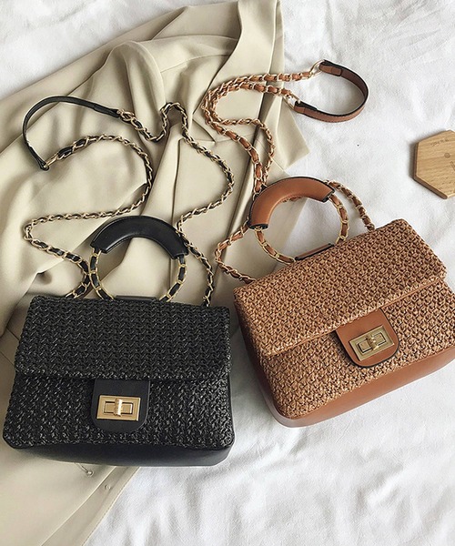 shopnikoniko(ショップニコニコ)の「ペーパー バッグ 2way(かごバッグ・レディース・ブラック/アイボリー/ベージュ/ブラウン・フリー)」の14枚目の写真