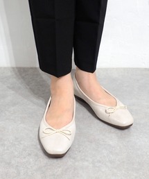 バレエシューズ（ホワイト/白色系・レザー・本革）ファッション通販