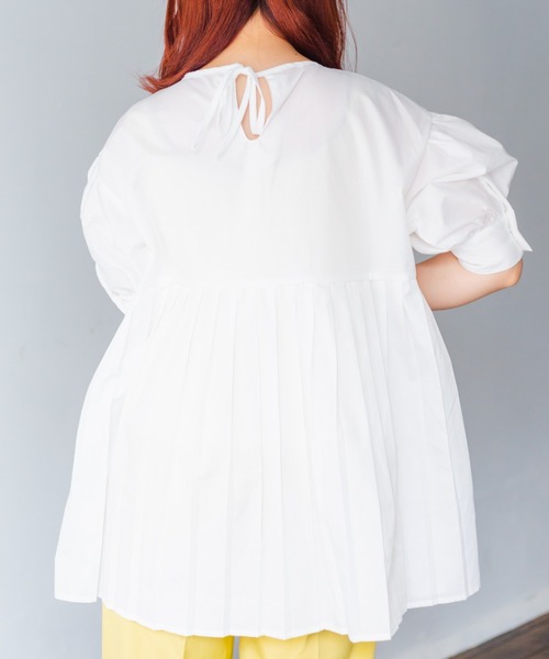 nemne store(ネンネストア)の「プリーツ切替チュニックブラウス(チュニック・レディース・ブラック/ベージュ/オフホワイト/ミント・フリー)」の5枚目の写真