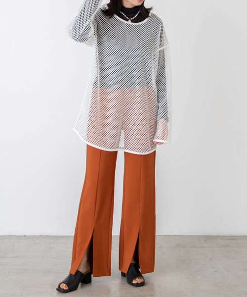 WEGO（ウィゴー）の「WEGO/ビックメッシュロンT（Tシャツ/カットソー・レディース・ホワイト/ブラック・FREE）」の4枚目の写真