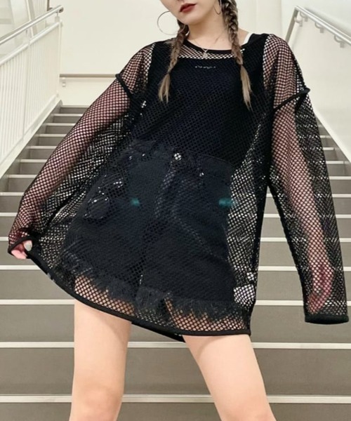 WEGO（ウィゴー）の「WEGO/ビックメッシュロンT（Tシャツ/カットソー・レディース・ホワイト/ブラック・FREE）」の15枚目の写真