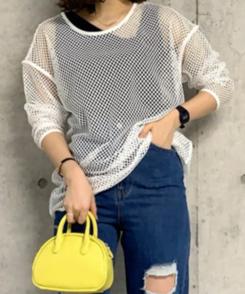 WEGO（ウィゴー）の「WEGO/ビックメッシュロンT（Tシャツ/カットソー・レディース・ホワイト/ブラック・FREE）」の18枚目の写真