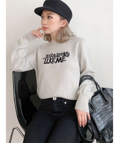GYDA（ジェイダ）の「JESUS LOOKS LIKE ME ニットTOPS（ニット/セーター・レディース・ブラック/ベージュ/アイボリー・FREE）」の5枚目の写真