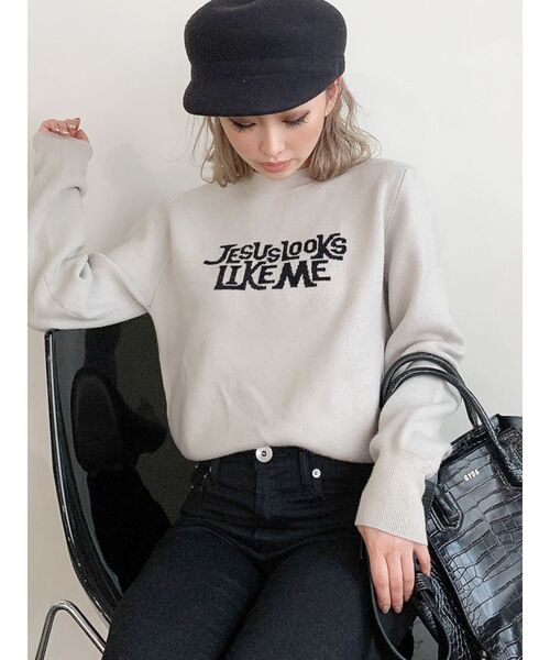 GYDA（ジェイダ）の「JESUS LOOKS LIKE ME ニットTOPS（ニット/セーター・レディース・ブラック/ベージュ/アイボリー・FREE）」の8枚目の写真