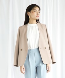 WHITE JOOLA | 【洗濯機で洗える】ウォッシャブル＆ストレッチ・カラーレスダブルジャケット（前裏付き）(ノーカラージャケット)