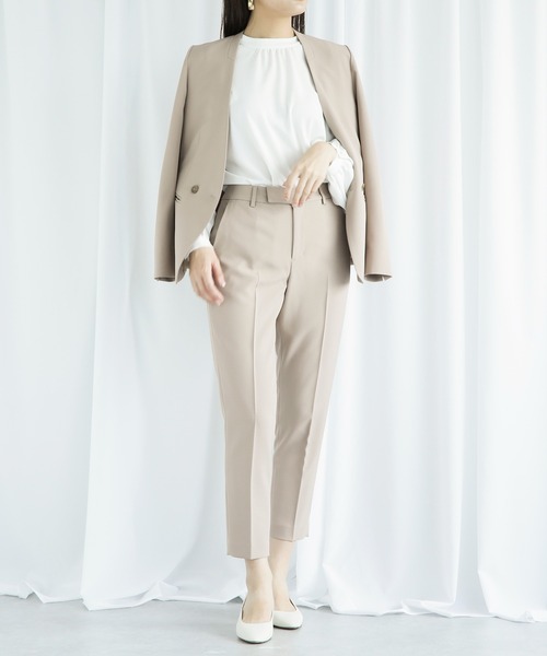 WHITE JOOLA(ホワイトジョーラ)の「【洗濯機で洗える】ウォッシャブル&ストレッチ・カラーレスダブルジャケット(前裏付き)(ノーカラージャケット・レディース・ベージュ/ネイビー・S/M/LL/L/SS)」の21枚目の写真