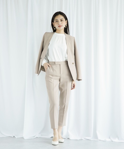 WHITE JOOLA(ホワイトジョーラ)の「【洗濯機で洗える】ウォッシャブル&ストレッチ・カラーレスダブルジャケット(前裏付き)(ノーカラージャケット・レディース・ベージュ/ネイビー・S/M/LL/L/SS)」の12枚目の写真