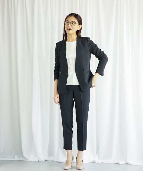 WHITE JOOLA(ホワイトジョーラ)の「【洗濯機で洗える】ウォッシャブル&ストレッチ・カラーレスダブルジャケット(前裏付き)(ノーカラージャケット・レディース・ベージュ/ネイビー・S/M/LL/L/SS)」の16枚目の写真