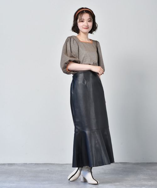 RETRO GIRL（レトロガール）の「柄パイピングパフTee（Tシャツ/カットソー・レディース・ブラック系その他/グレー系その他/オレンジ系その他・FREE）」の6枚目の写真