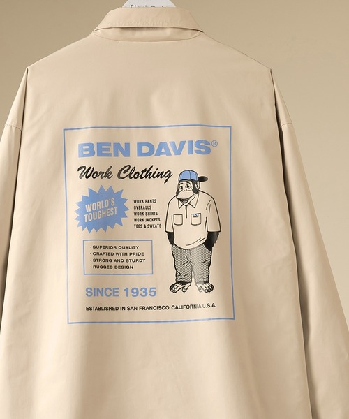BEN DAVIS（ベンデイビス）の「【BENDAVIS／ベンデイビス】バックプリントコーチジャケット（ナイロンジャケット・メンズ・ベージュ/ネイビー/グリーン・M/L/XL）」の2枚目の写真