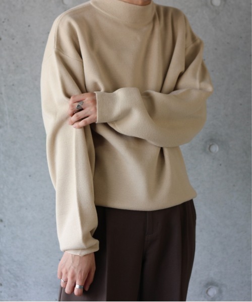 y/m by れぽすけ（イムバイレポスケ）の「ハイゲージモックネックニット（ニット/セーター・メンズ・ブラック/ベージュ/ブルー・MEDIUM/LARGE）」の21枚目の写真