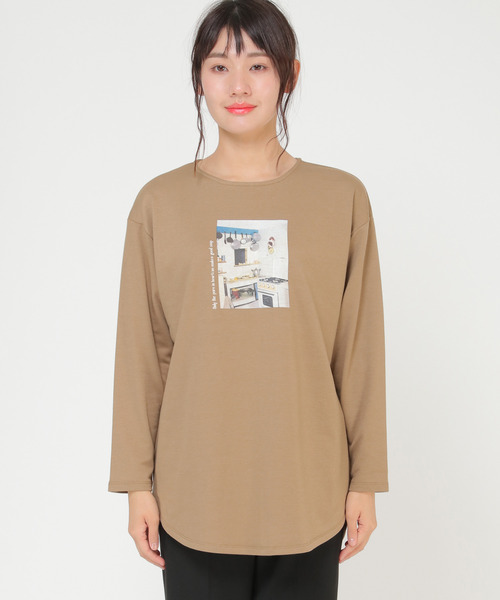 LBC(エルビーシー)の「バックスリットプリントプルオーバー(Tシャツ/カットソー・レディース・チャコールグレー/モカ・M/L)」の5枚目の写真