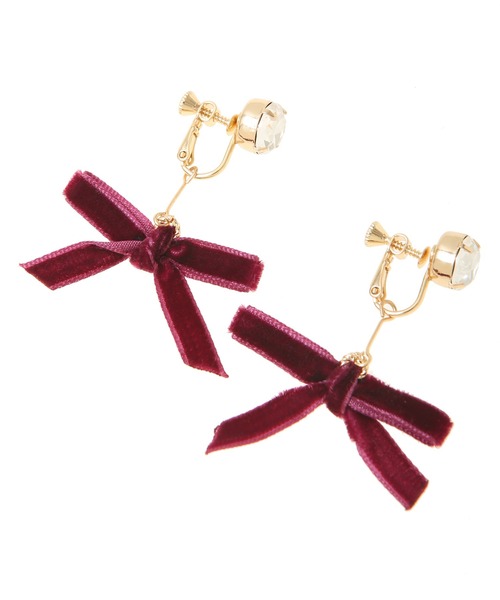31 Sons de mode(トランテアン ソン ドゥ モード)の「ベロアリボンイヤリング(イヤリング・レディース・ボルドー/ブラック・38)」の4枚目の写真