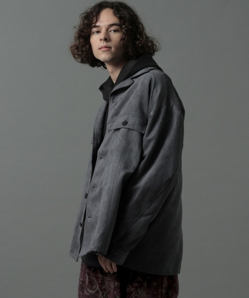 HARE（ハレ）の「ヌバックライクシャツジャケット(HARE)（シャツ/ブラウス・メンズ・ブラック/チャコールグレー/ライトグレー・SMALL/MEDIUM）」の2枚目の写真
