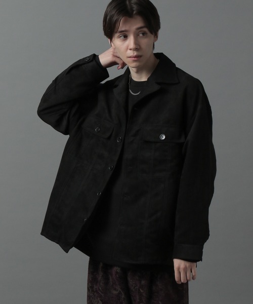 HARE（ハレ）の「ヌバックライクシャツジャケット(HARE)（シャツ/ブラウス・メンズ・ブラック/チャコールグレー/ライトグレー・SMALL/MEDIUM）」の4枚目の写真