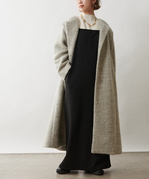 Omekashi（オメカシ）の「ノーカラーシャギーコート（ノーカラーコート・レディース・チャコールグレー/ライトグレー・FREE）」の5枚目の写真