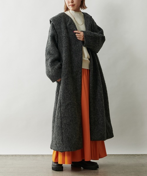 Omekashi（オメカシ）の「ノーカラーシャギーコート（ノーカラーコート・レディース・チャコールグレー/ライトグレー・FREE）」の21枚目の写真