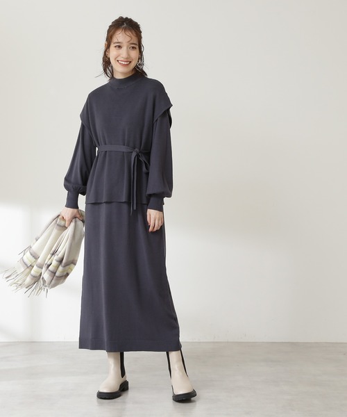 N.（N. Natural Beauty Basic）（エヌエヌナチュラルビューティーベーシック）の「◆ニットベスト＆ワンピースセット（ワンピース・レディース・チャコールグレー/グレイッシュベージュ/ブルー・MEDIUM）」の4枚目の写真