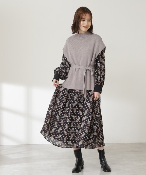 N.（N. Natural Beauty Basic）（エヌエヌナチュラルビューティーベーシック）の「◆ニットベスト＆ワンピースセット（ワンピース・レディース・チャコールグレー/グレイッシュベージュ/ブルー・MEDIUM）」の8枚目の写真