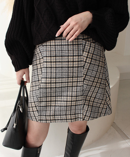 MODE ROBE（モードローブ）の「ウールライクミニスカート（スカート・レディース・チェック/ブラック/ベージュ/ブラウン・FREE）」の8枚目の写真