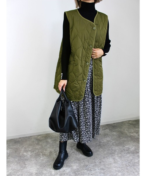 MLI'A（エムリア）の「キルティングベスト／A（ベスト・レディース・カーキ/アイボリー/ブラック・M）」の9枚目の写真
