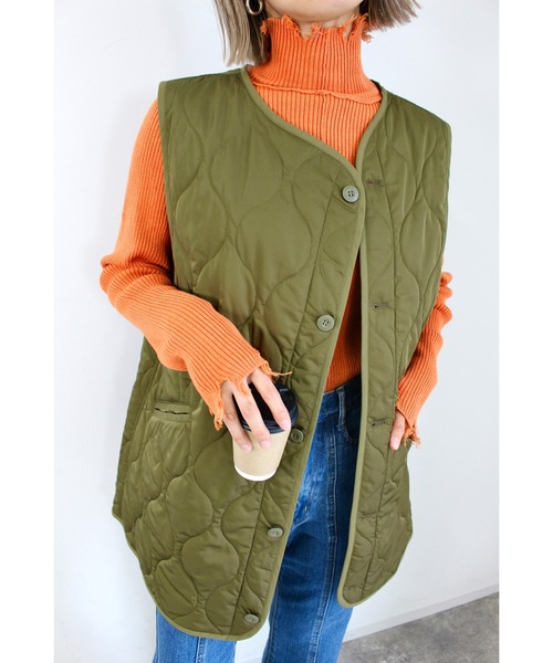 MLI'A（エムリア）の「キルティングベスト／A（ベスト・レディース・カーキ/アイボリー/ブラック・M）」の5枚目の写真