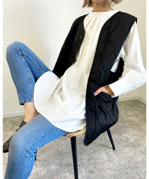 MLI'A（エムリア）の「キルティングベスト／A（ベスト・レディース・カーキ/アイボリー/ブラック・M）」の20枚目の写真