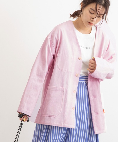 POU DOU DOU(プードゥドゥ)の「コットンノーカラーカバーオール(ブルゾン・レディース・ブラック/ブルー/ライトピンク/キナリ/ネイビー/カーキ・3)」の16枚目の写真