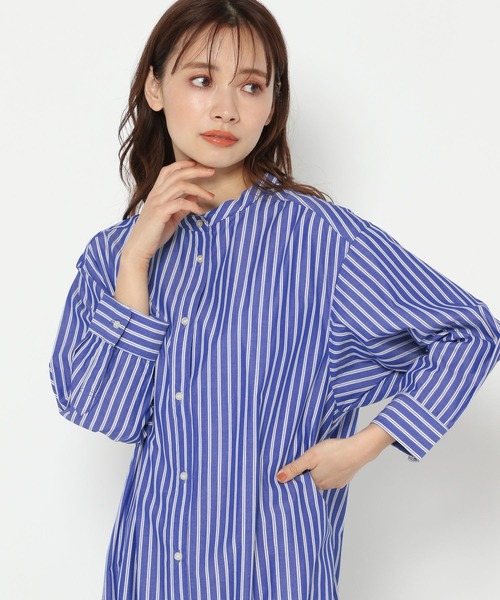 mysty woman(ミスティウーマン)の「ストライプシャツワンピース 269032(ワンピース・レディース・ホワイト系/ネイビー系/ブルー系・FREE)」の9枚目の写真