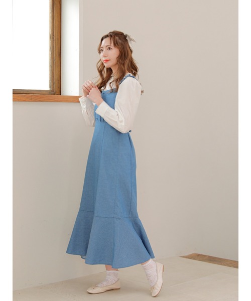 Areeam（アリーム）の「肩フリルハイウエストジャンスカ（ジャンパースカート・レディース・ピンク/チェック/ライトブルー・FREE）」の4枚目の写真