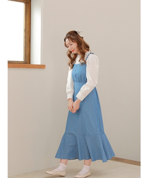 Areeam（アリーム）の「肩フリルハイウエストジャンスカ（ジャンパースカート・レディース・ピンク/チェック/ライトブルー・FREE）」の5枚目の写真