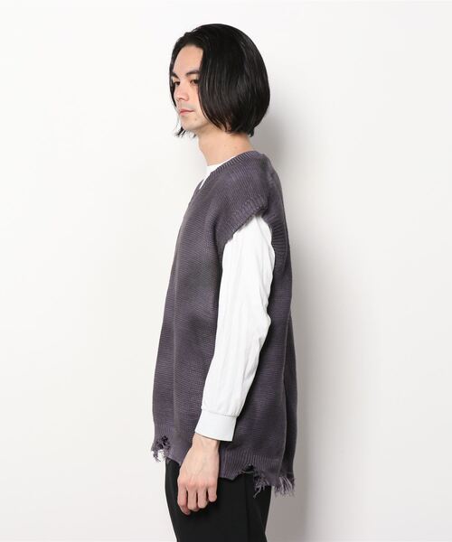 XU（エックスユー）の「【XU/エックスユー】spray washed knit vest/スプレー加工 Vネックニットベスト ダメージニットベスト ニットベスト（ベスト・メンズ・パープル/グレー・ONE SIZE）」の9枚目の写真