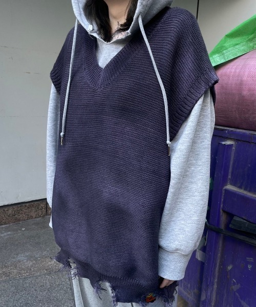 XU（エックスユー）の「【XU/エックスユー】spray washed knit vest/スプレー加工 Vネックニットベスト ダメージニットベスト ニットベスト（ベスト・メンズ・パープル/グレー・ONE SIZE）」の15枚目の写真