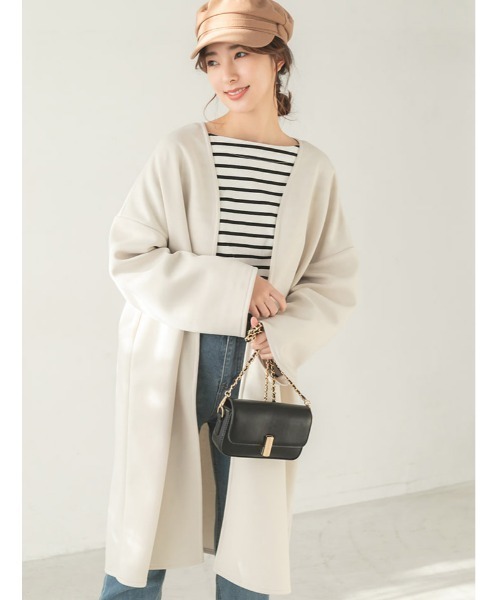 fifth(フィフス)の「ノーカラーオーバーコート(ノーカラーコート・レディース・アイボリー/グレイッシュベージュ・M)」の2枚目の写真