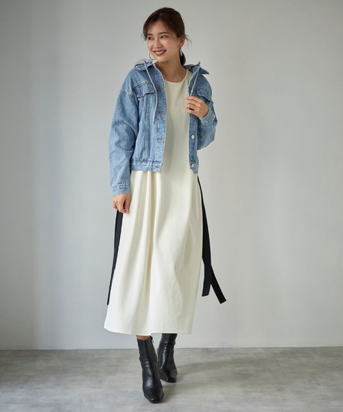 each（イーチ）の「フード付きデニムジャケット（デニムジャケット・レディース・サックスブルー・FREE）」の5枚目の写真