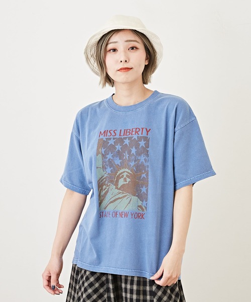 CUBE SUGAR(キューブシュガー)の「天竺カットソーピグメント染半袖グラフィックTシャツ(Tシャツ/カットソー・レディース・チャコールグレー/ベージュ/ピンク/ブルー・M)」の3枚目の写真
